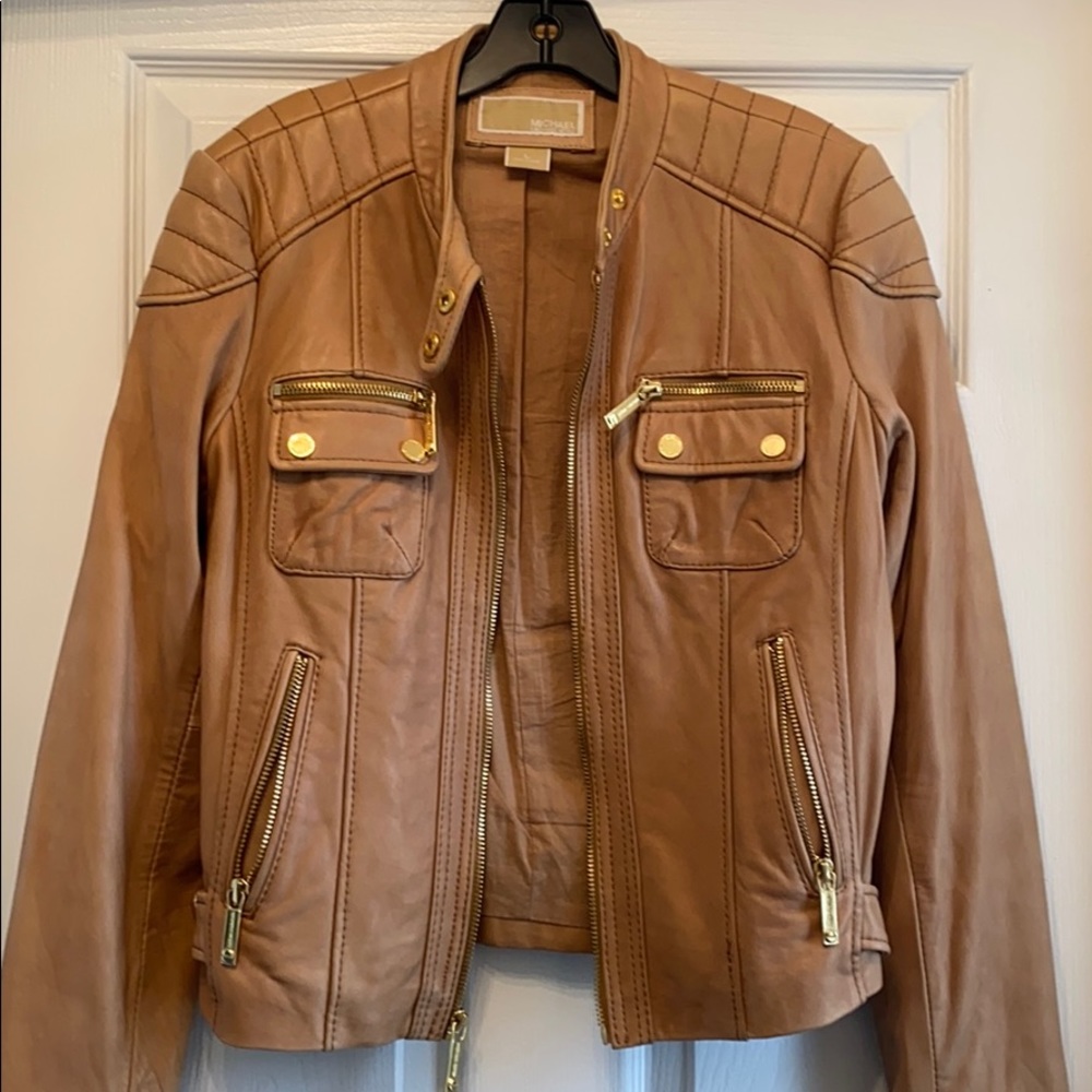 Michael Kors Tan motorcycle leather jacket